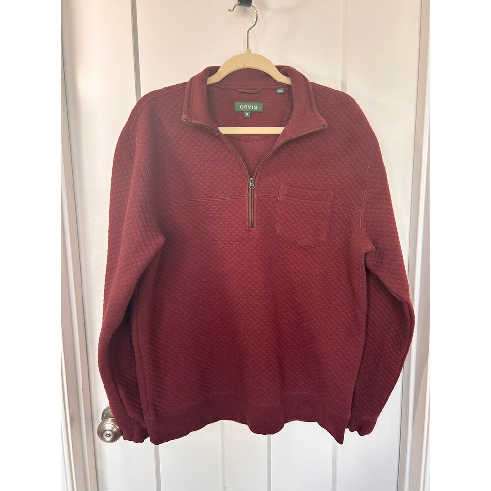 Orvis Men's 1/4 Zip Pullover Sweater Pocket Outdoor Hiking Maroon Size‎ Medium